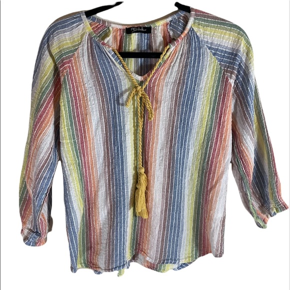 Anthropologie Tops - Anthropologie RD + KoKo Rainbow cotton Rayon Summer Blouse